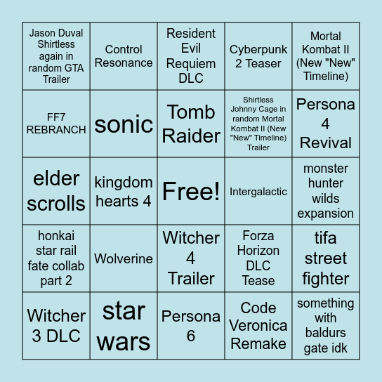 SUMMER GAMES FEST Bingo Card