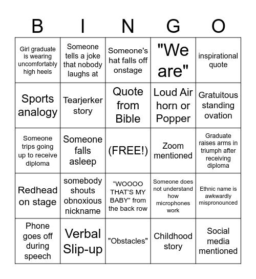 Graduation BINGO Card