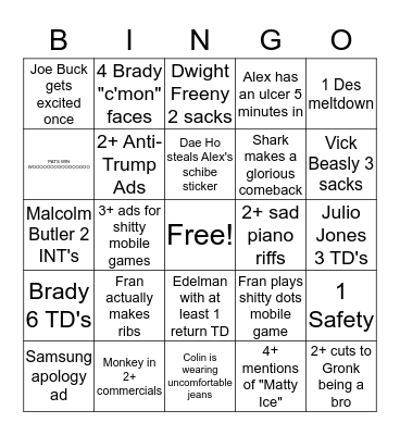 2017 Super Bowl Bingo Card