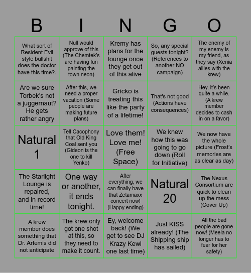 Once Upon a Starlight- Episode 11 (FINALE!) Bingo Card