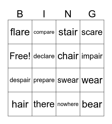 ere ear ear air Bingo Card