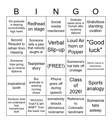 Graduation Bingo 2 Bingo Card