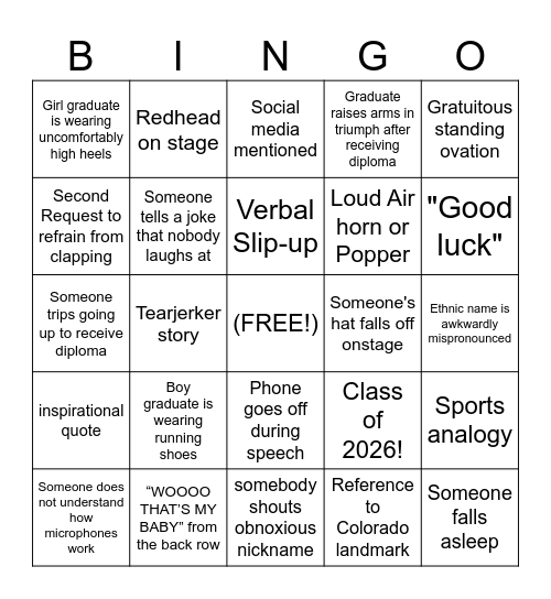 Graduation Bingo 2 Bingo Card