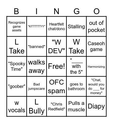 CASEOH YT BINGO Card