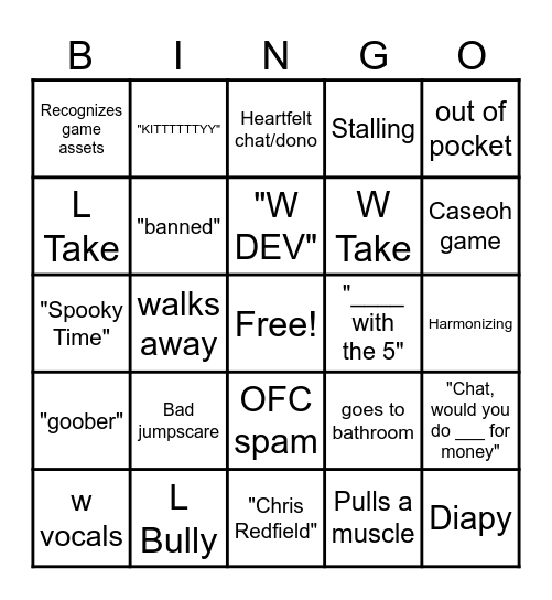 CASEOH YT BINGO Card