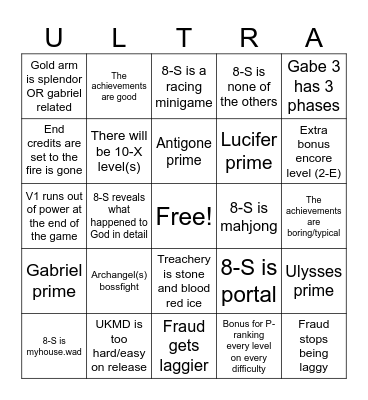 ULTRAKILL 1.0 Bingo Card