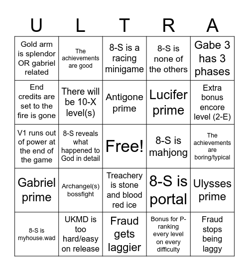 ULTRAKILL 1.0 Bingo Card