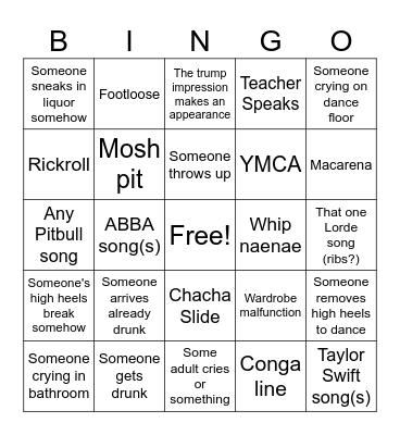 Prom Bingo Card