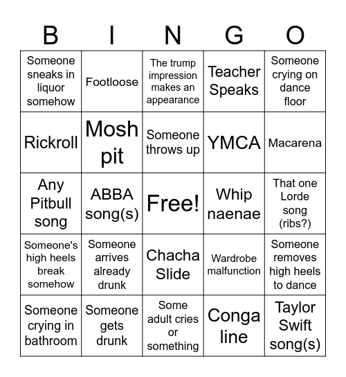 Prom Bingo Card