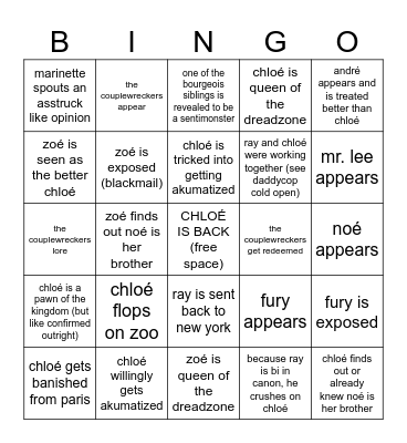 queen of the dreadzone bingo Card