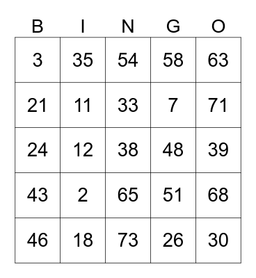 Untitled Bingo Card