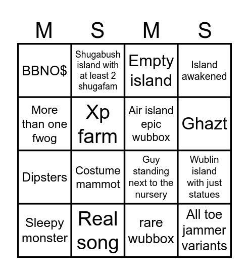 Msm Bingo Card