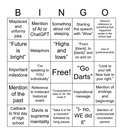 Grad Speeches Bingo Card