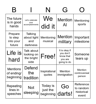 Graduation Bingo Card