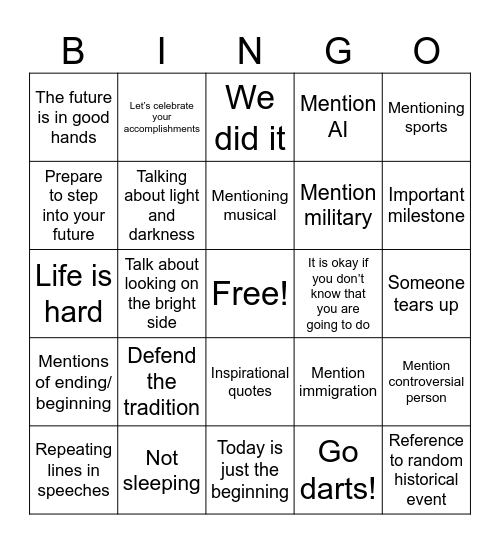 Graduation Bingo Card