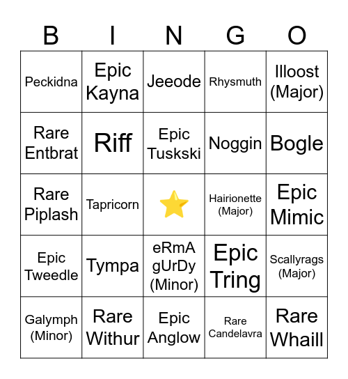 Rascal Bingo Card