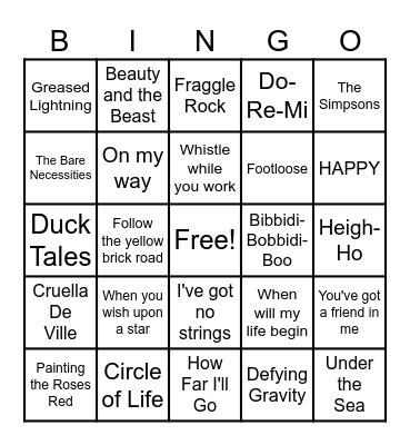 Disney Bingo Card