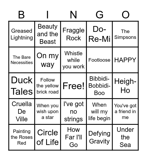 Disney Bingo Card