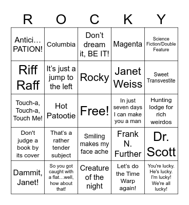 Rocky Horror Bingo Card