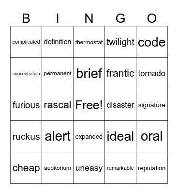 Untitled Bingo Card