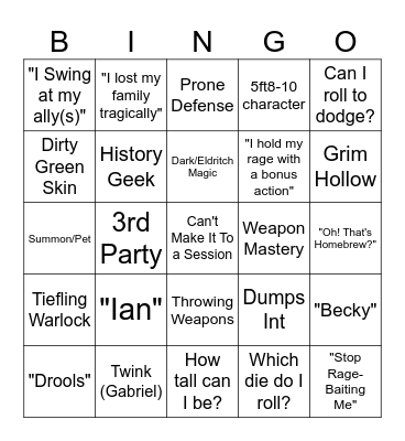 D&D Bingo Card