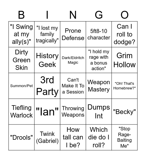 D&D Bingo Card