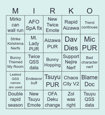 S17 Bingo Card