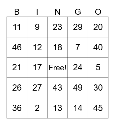 Untitled Bingo Card