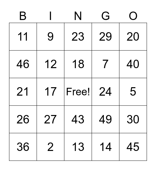 Untitled Bingo Card