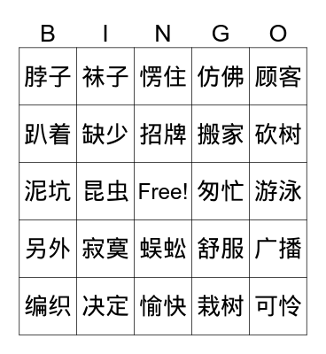 19-21课会认字 Bingo Card
