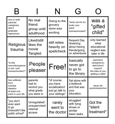 Homeschool neglect! Bingo Card