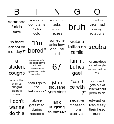Teacher Bingo Card