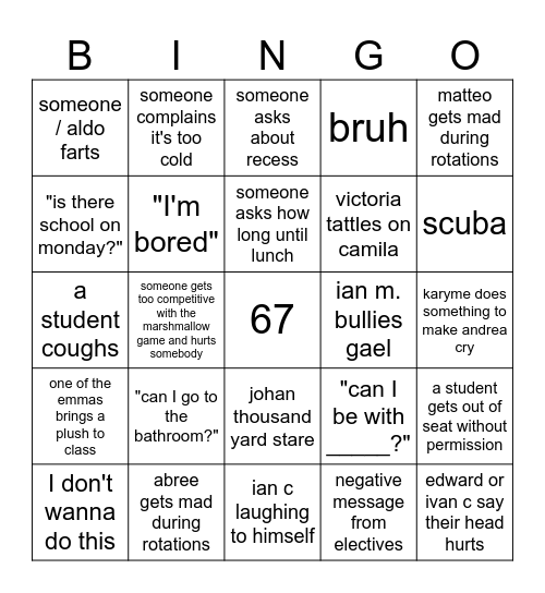 Teacher Bingo Card