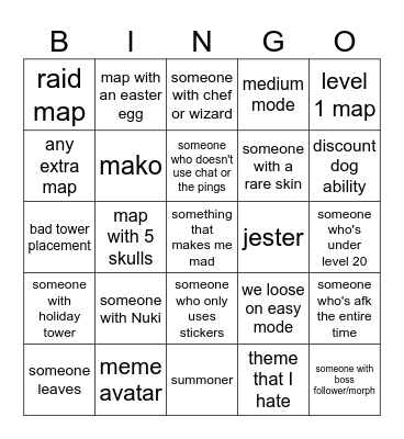 tower heroes randos card Bingo Card