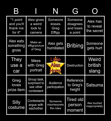 Taskmaster Bingo Card