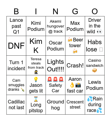 Canadian GP 2k26 Bingo Card