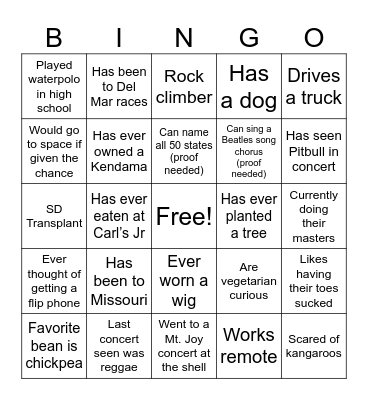 HAMBURGER HUT PALOOZA Bingo Card