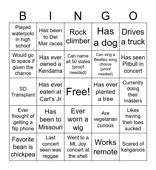HAMBURGER HUT PALOOZA Bingo Card