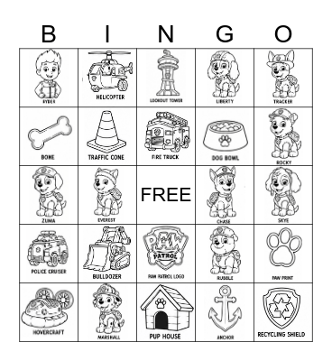 Paw Patrol Bingo Card