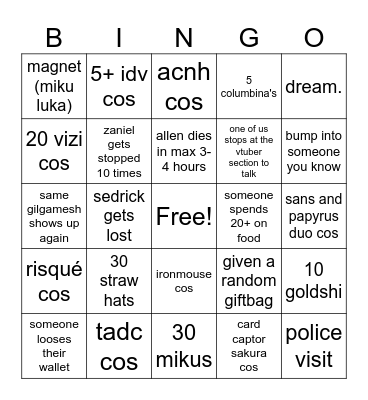 anime north 2026 Bingo Card