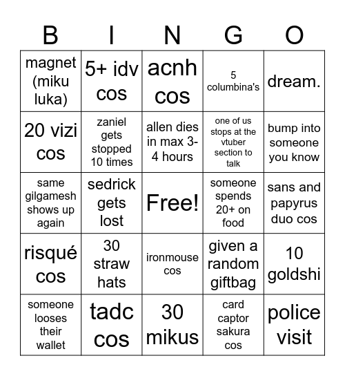 anime north 2026 Bingo Card
