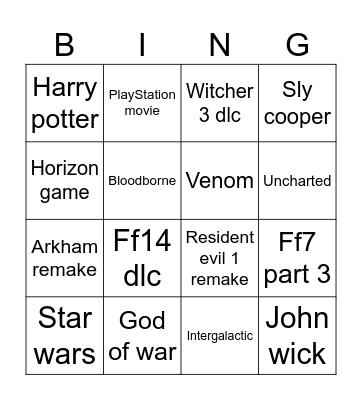 Playstation Bingo Card