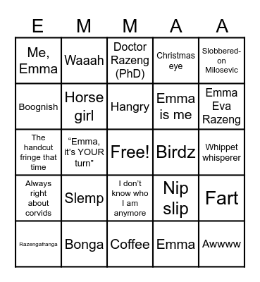 RAZINGO! Bingo Card