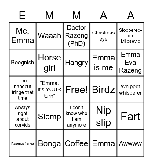 RAZINGO! Bingo Card