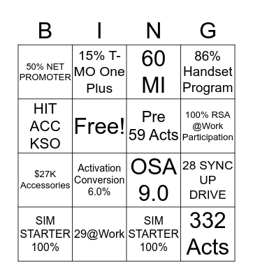 Fuego Black Out 4 Team Outting Bingo Card