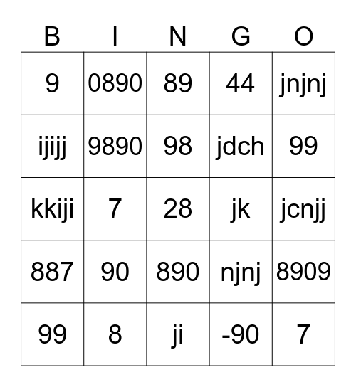 Untitled Bingo Card