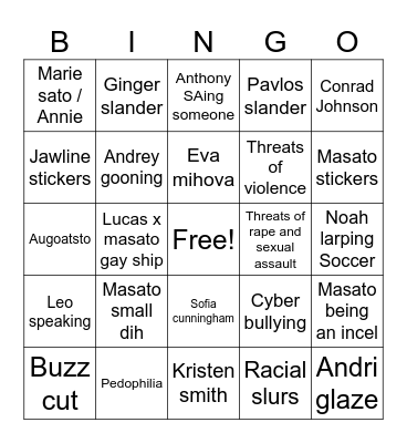 Gc slander Bingo Card