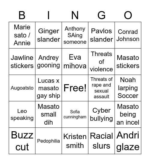 Gc slander Bingo Card