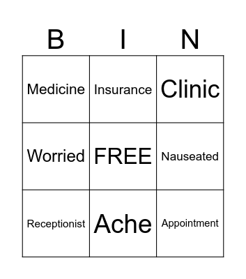 Medical Appointment Bingo Card