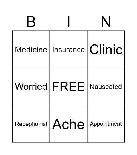 Medical Appointment Bingo Card
